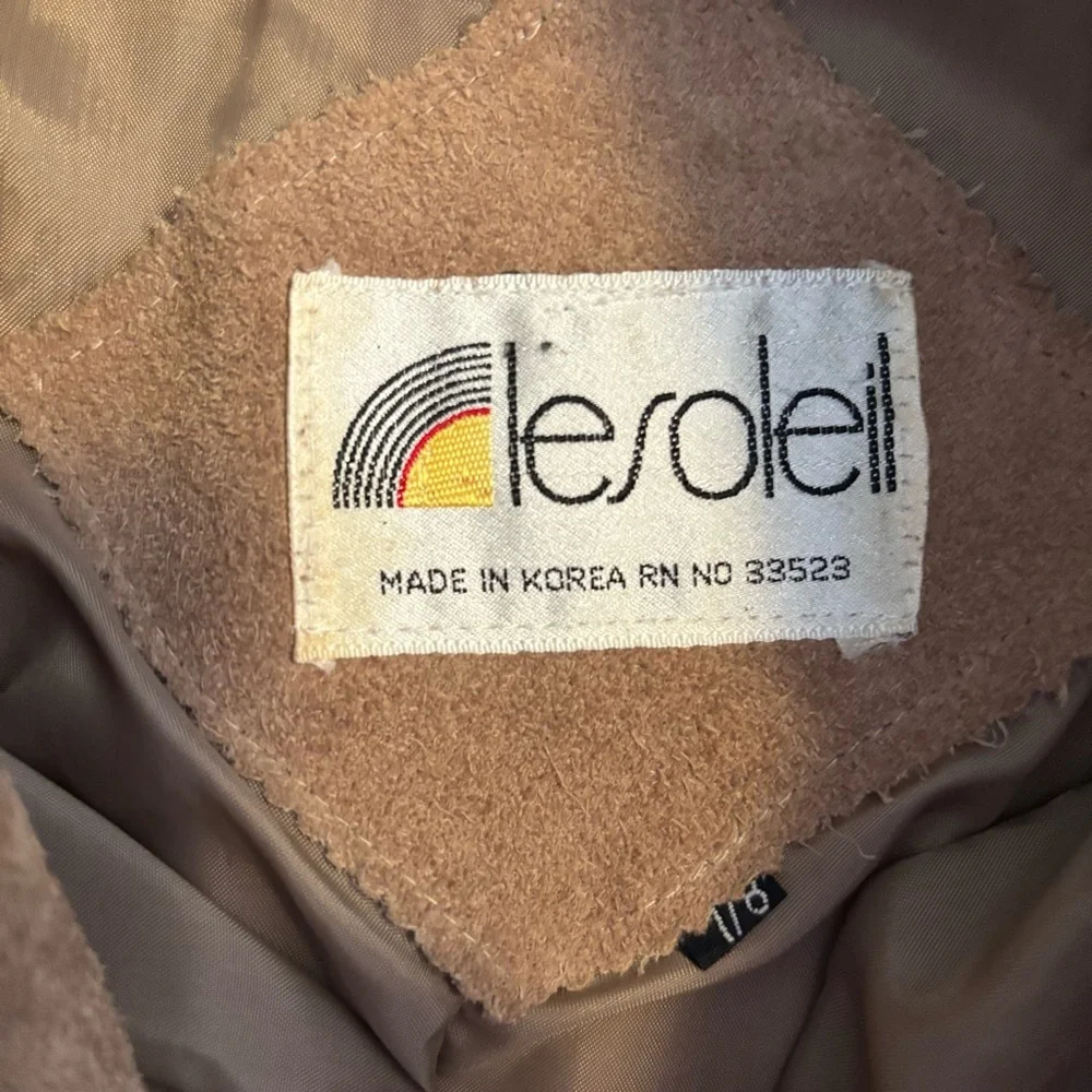 Vintage Le Soleil Suede Jacket Tan Puff Shoulder 80s Cropped Button Front​